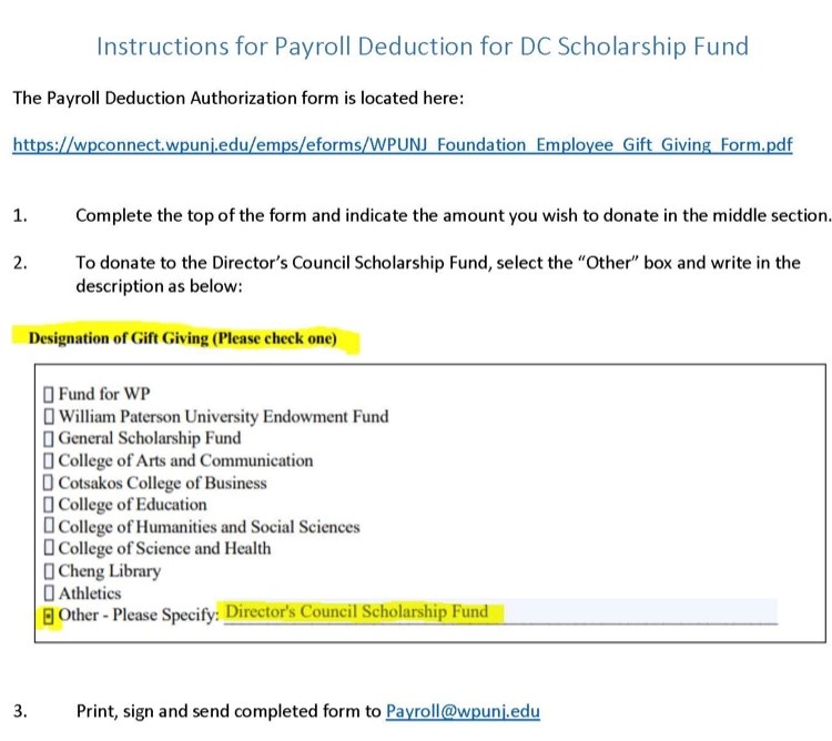 Instructions for Payroll Deduction for DC Scholarship Fund updated